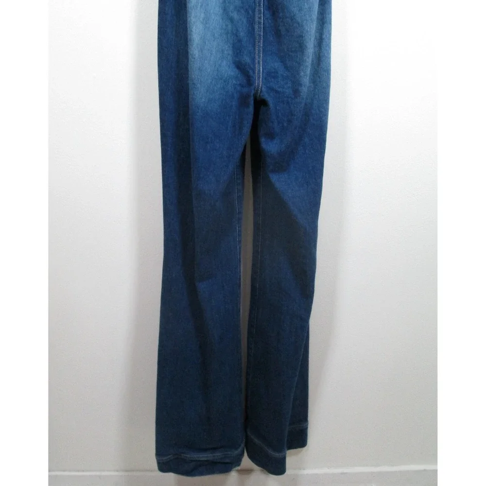 Alice + Olivia Jeans Jumpsuit Size 24 Denim Dark Halter Neck Full Zip Flare - Picture 8 of 14